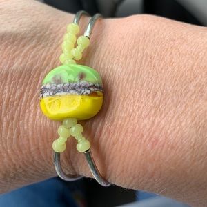 Yellow Silver Green Unique Bracelet with safety clasp
